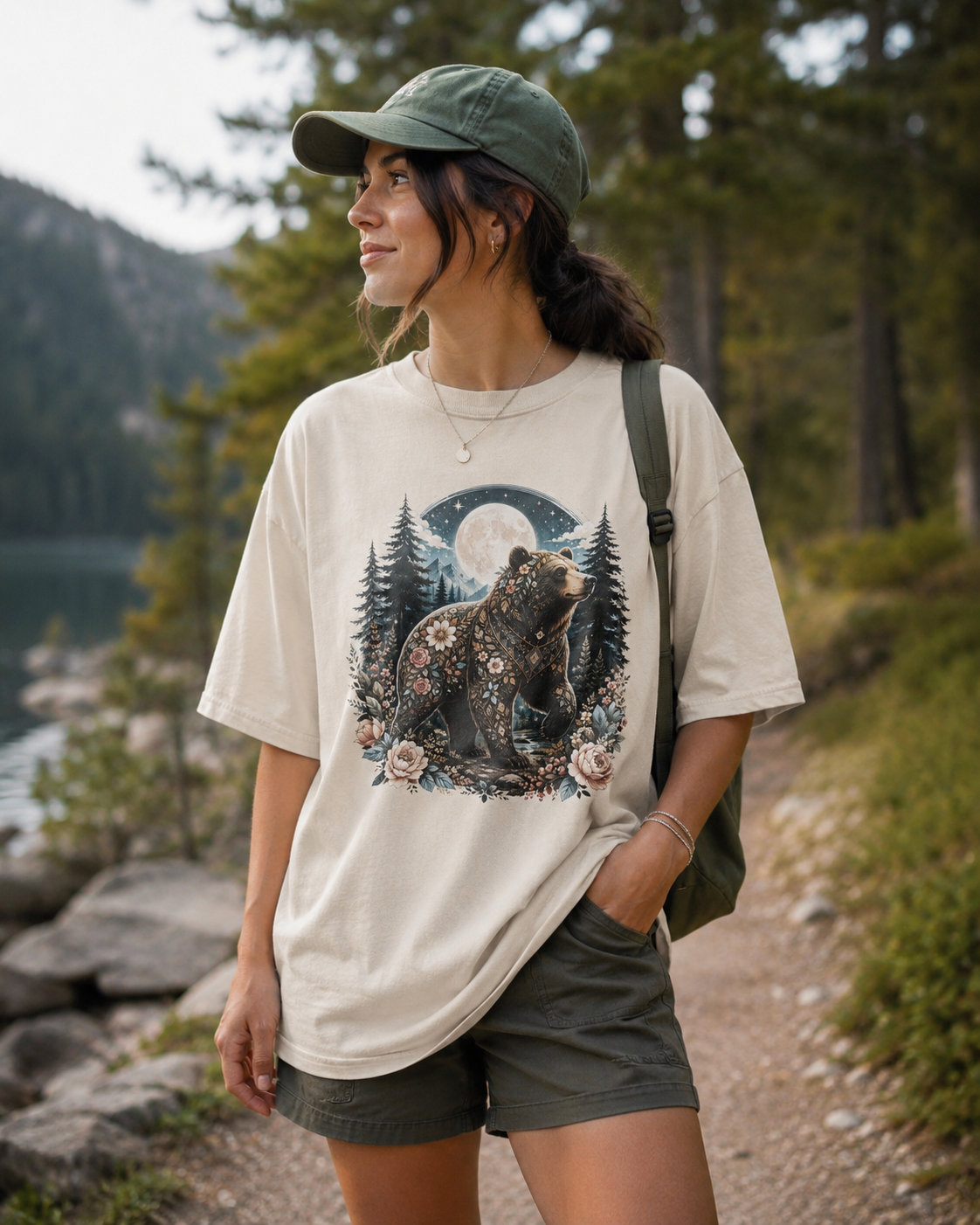 Oversized Floral Bear Graphic Tee