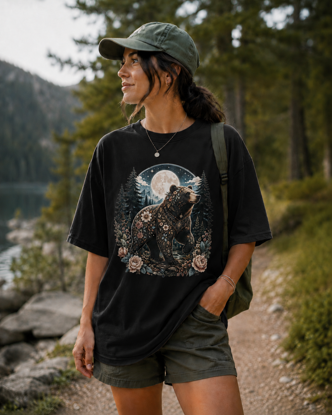 Oversized Floral Bear Graphic Tee